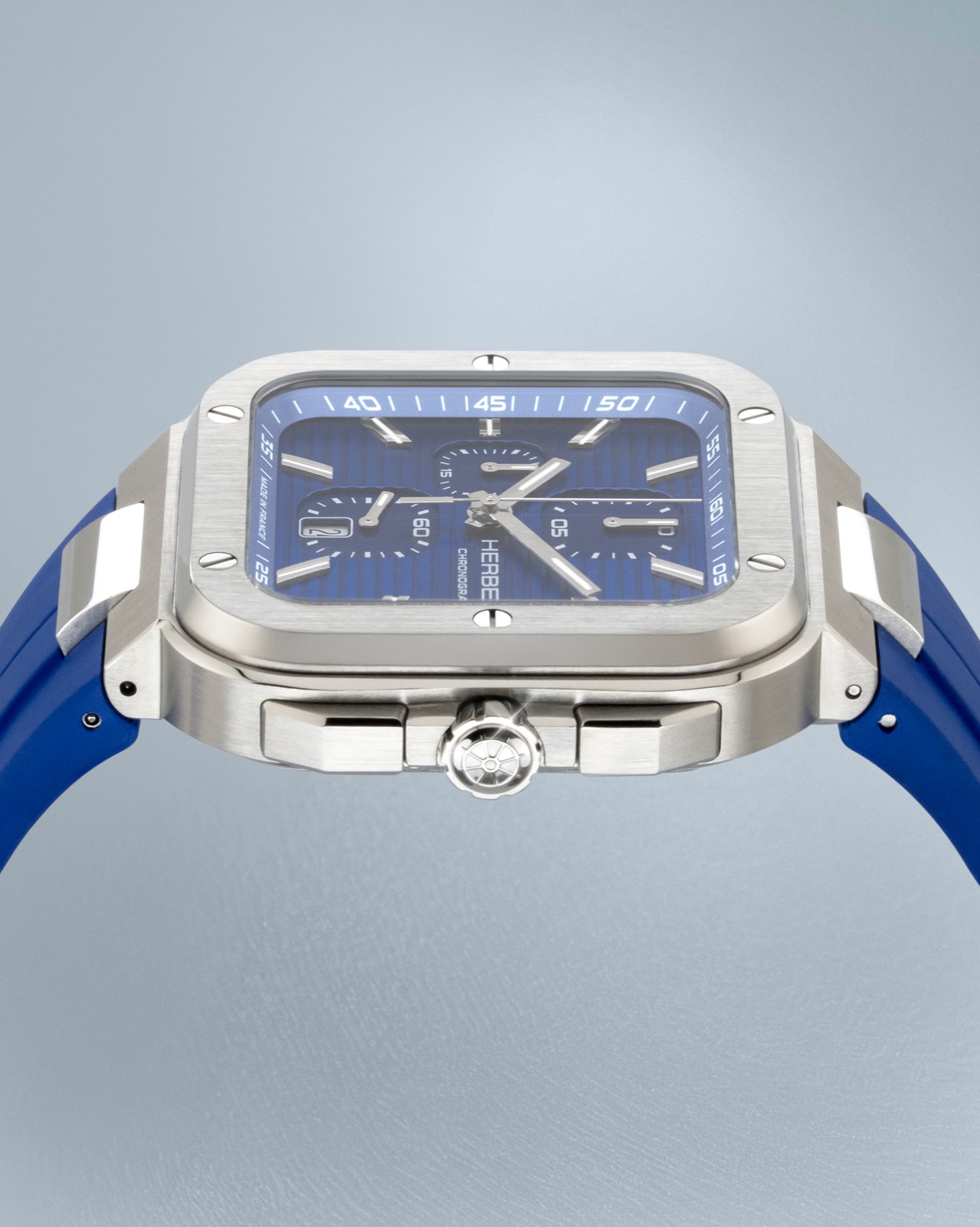 HERBELIN Cap Camarat Square Chronograph in Blau, Seitenansicht