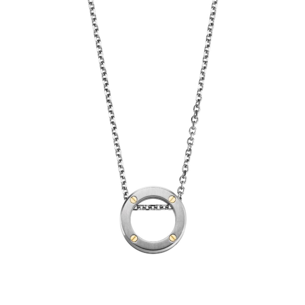 Kette Newport Edelstahl Poliert 60 cm -anhänger Gebürstet und Schrauben 9kt Gelbgold