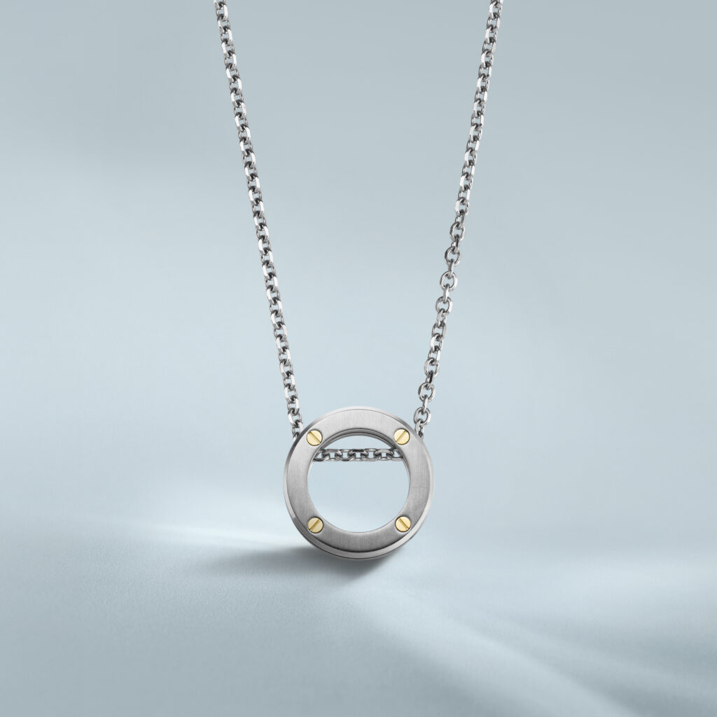 HERBELIN Newport Herrenkette mit Edelstahl-Anhänger und 9 kt Gelbgold-Schrauben, 60 cm