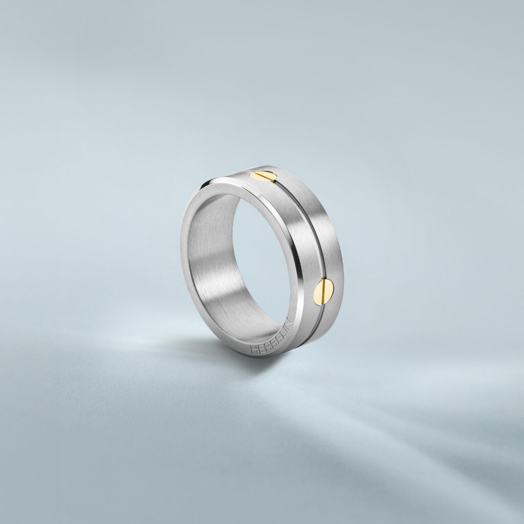 HERBELIN Newport Herrenring Edelstahl mit 9 kt Gelbgold-Schrauben