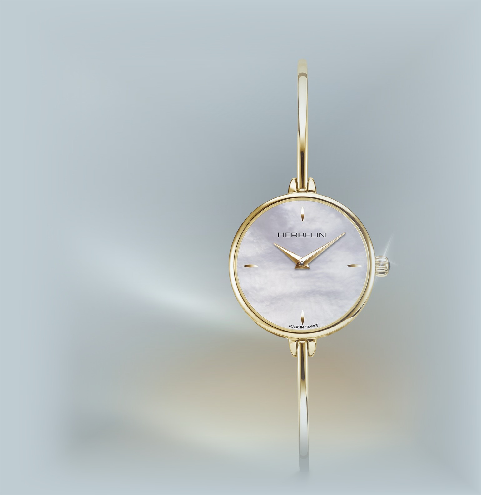 HERBELIN Fil 17206BP19 mit Perlmutt-Zifferblatt und gelbgoldfarbenem Spangenarmband