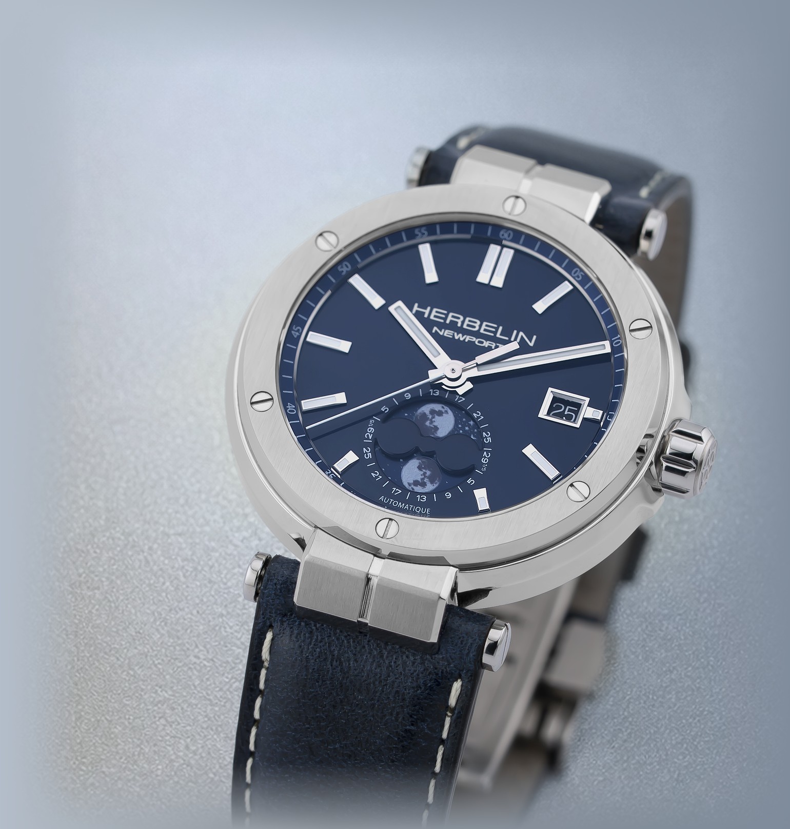 HERBELIN Newport Automatic Mondphase 2889A15LBL mit blauem Zifferblatt und Lederband