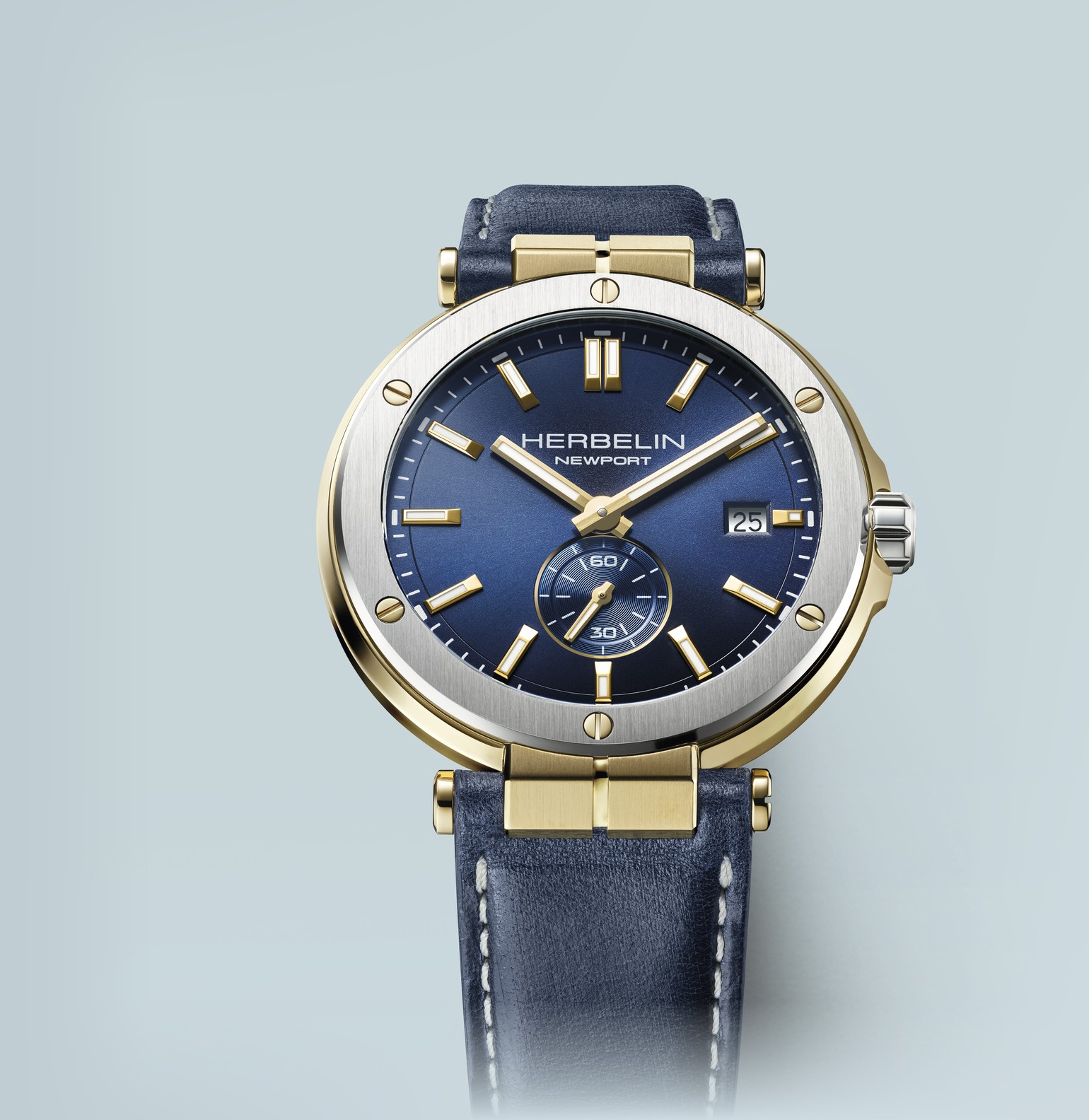 HERBELIN Newport 18389T1N35 bicolor mit blauem Zifferblatt und blauem Lederband