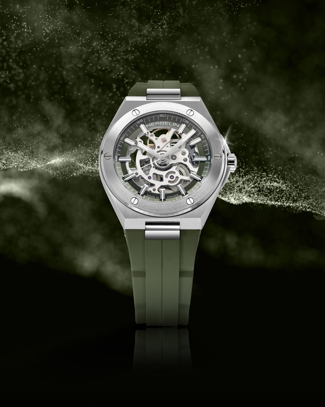HERBELIN Cap Camarat Automatic Skeleton 1645SQ116CK mit khakigrünem FKM-Kautschukband