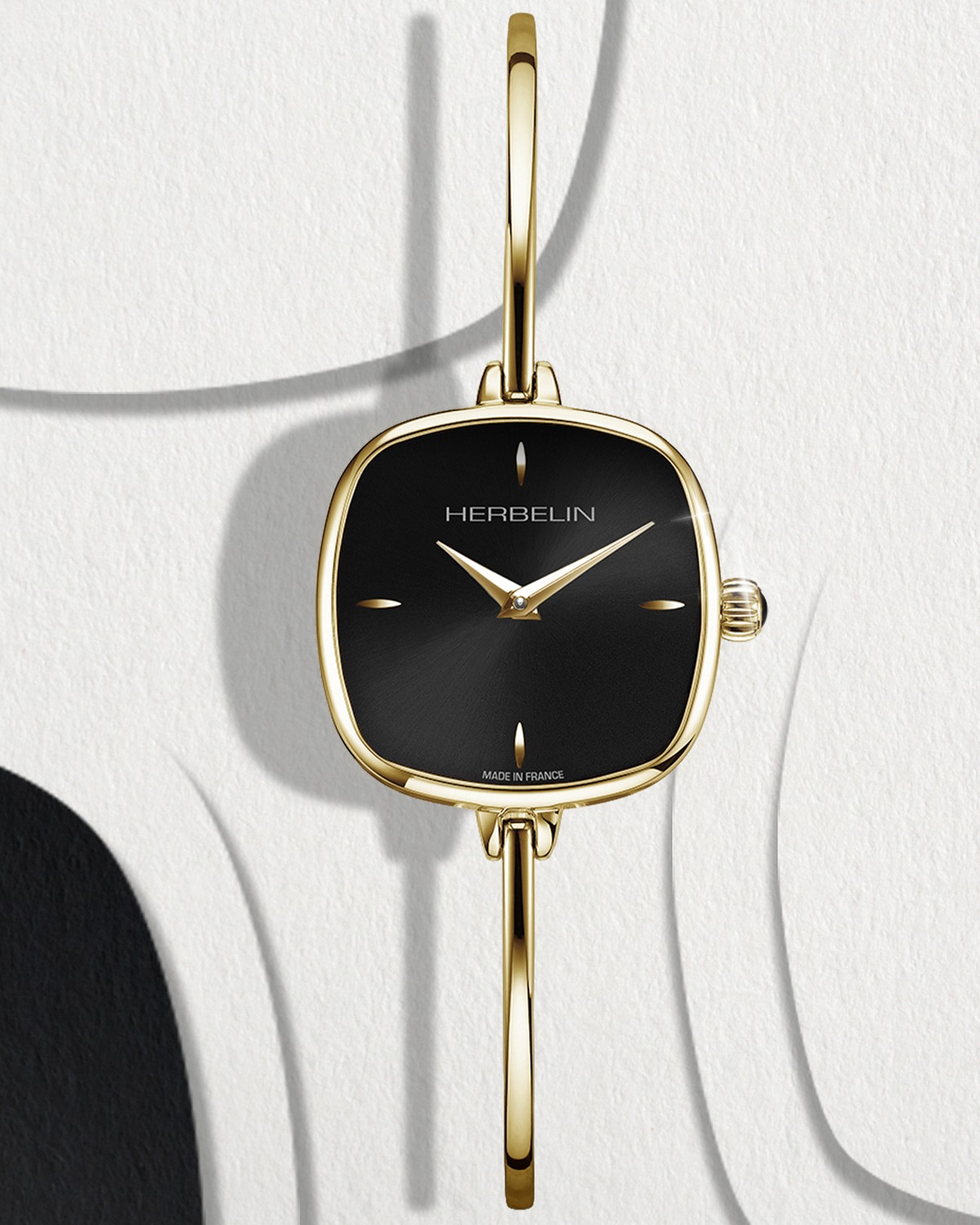 HERBELIN Fil 17207BP14 mit schwarzem Zifferblatt und gelbgoldfarbenem Spangenarmband