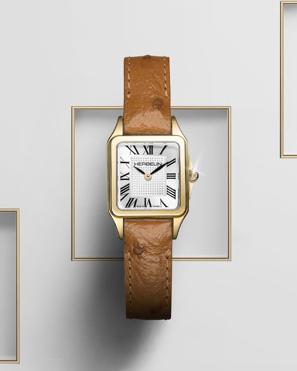 HERBELIN Luna Mini 17407P1N08GD mit gelbgoldfarbenem Gehäuse und braunem Lederband