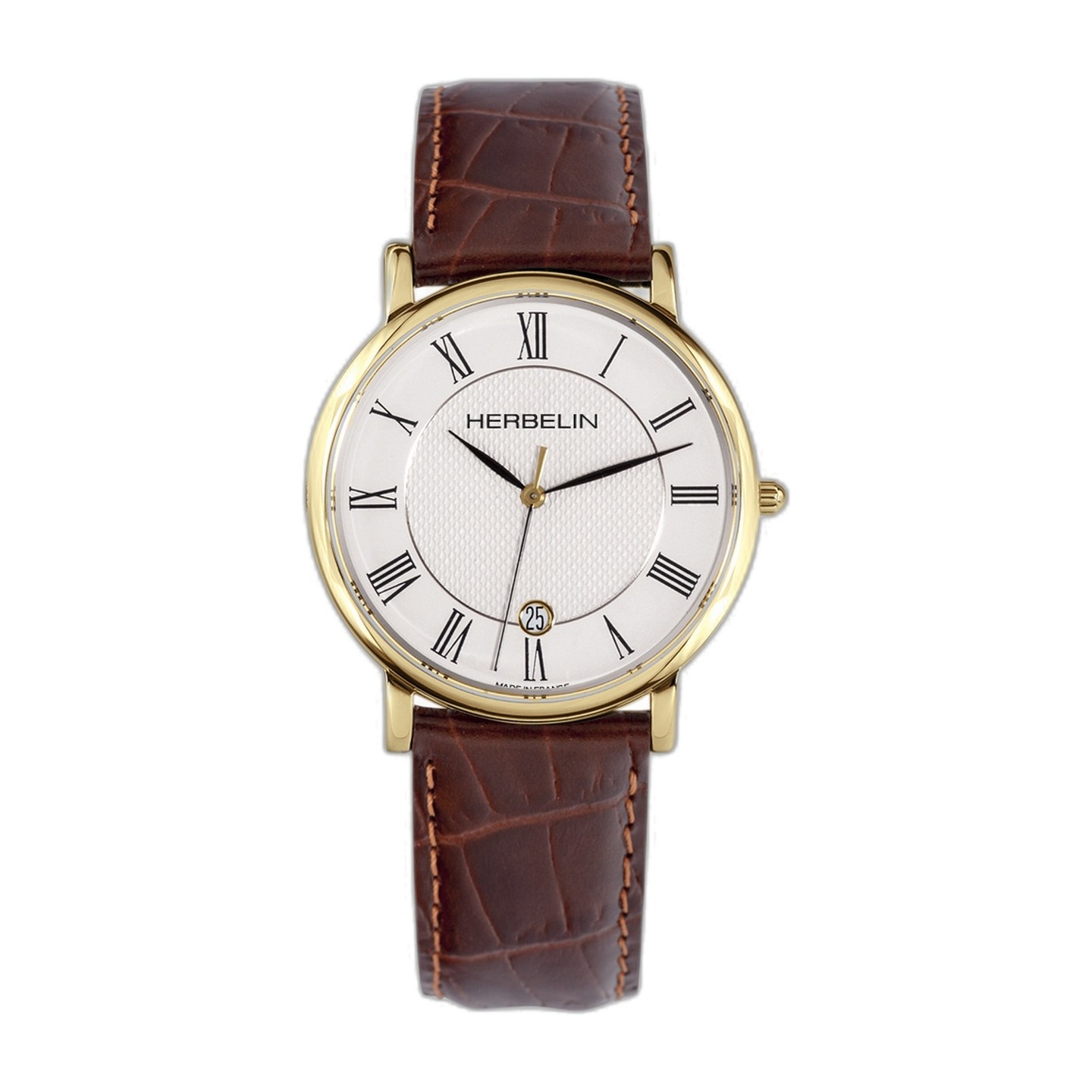 HERBELIN Classic 12248P08MA vergoldet mit braunem Lederband und römischen Ziffern