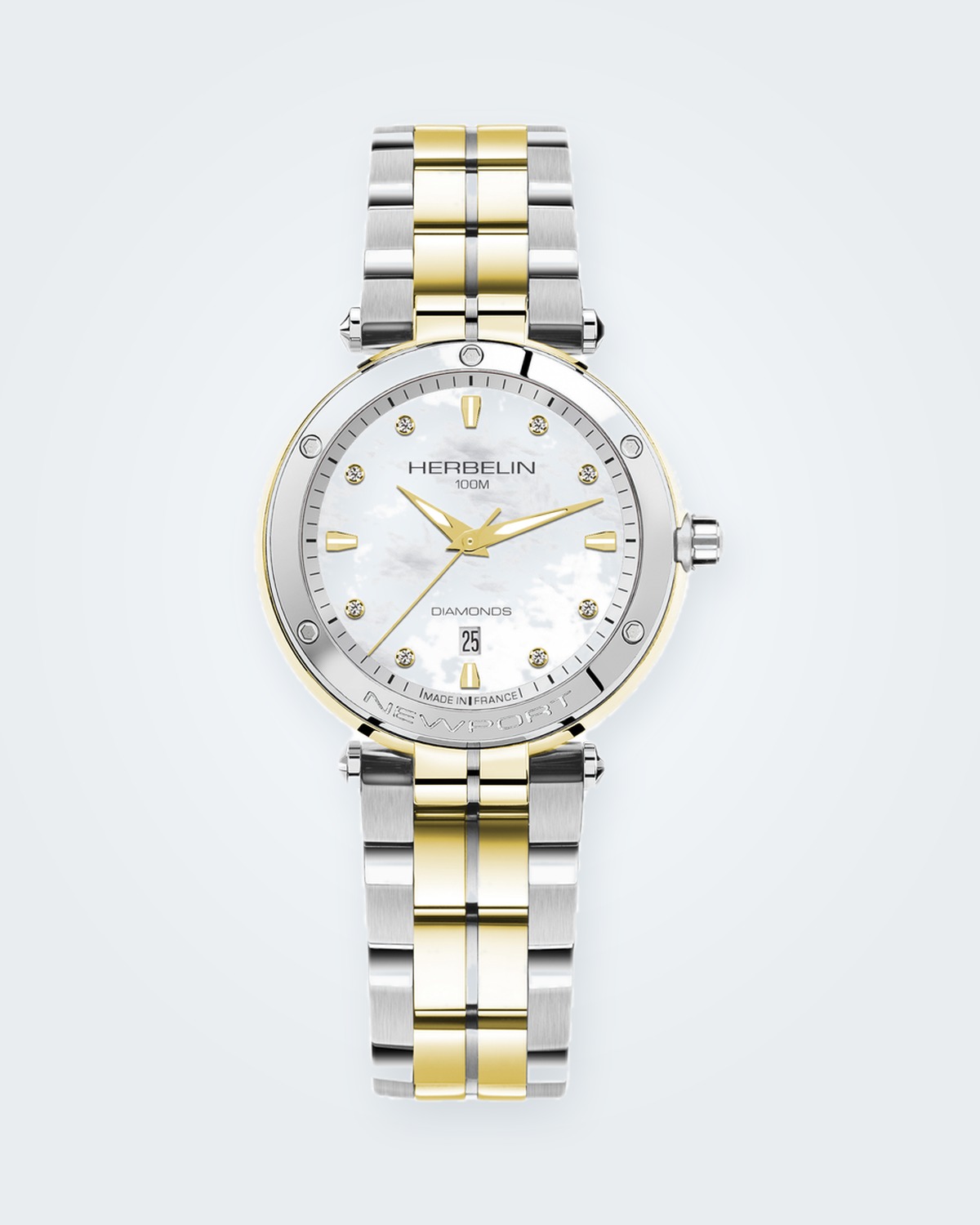 HERBELIN Newport 14288BT89S Damenuhr bicolor mit Perlmutt-Zifferblatt und Diamanten