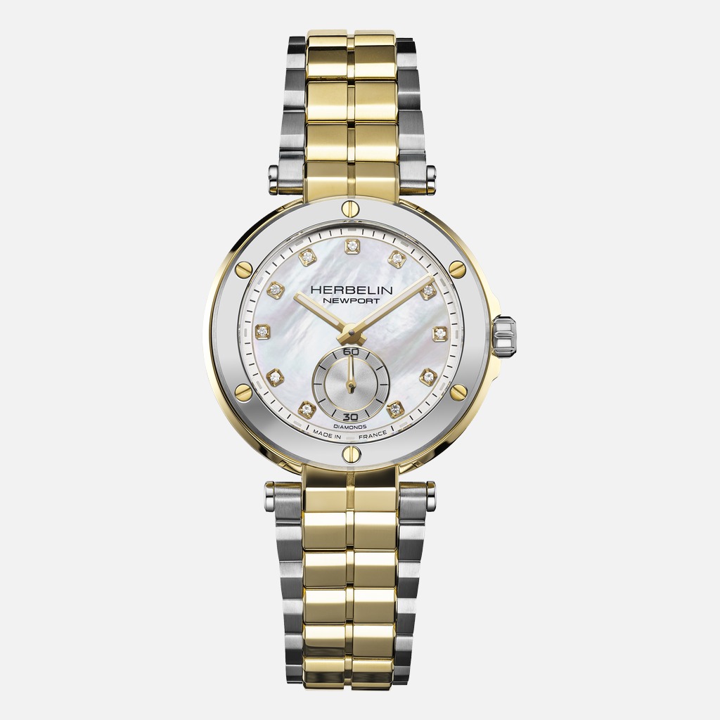 HERBELIN NEWPORT 18289BT1N89 Damenuhr Bicolor mit Perlmutt-Zifferblatt und Diamanten