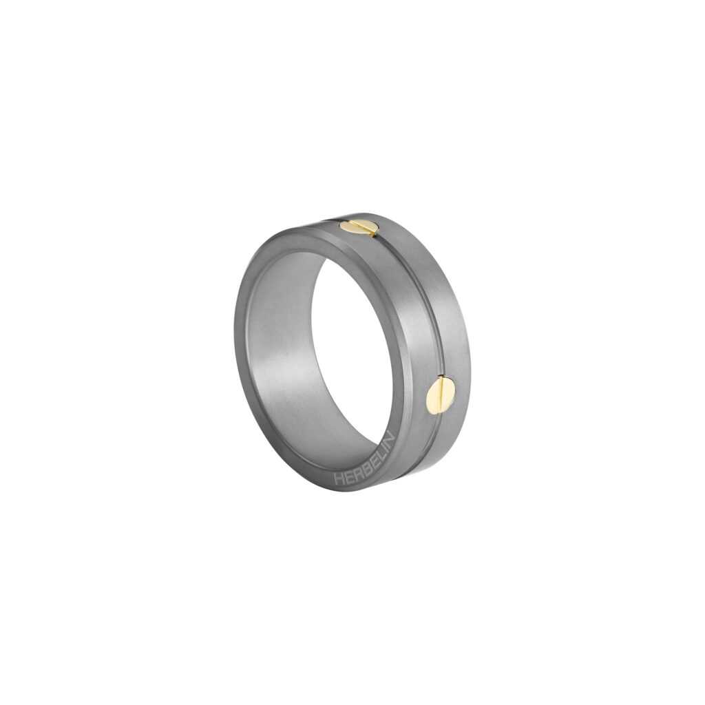 HERBELIN Newport Herrenring Titan mit 9 kt Gelbgold-Schrauben