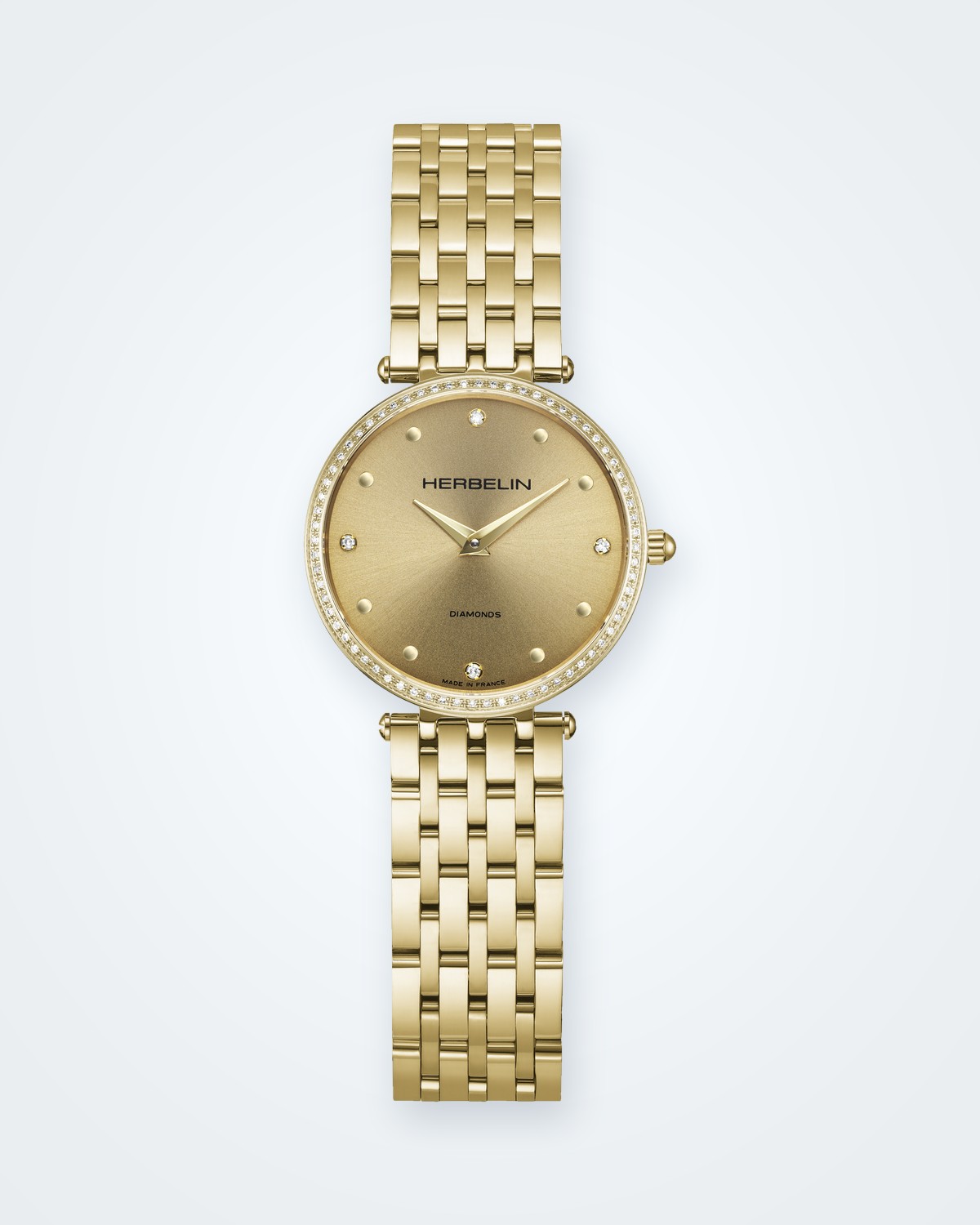 HERBELIN Epsilon 17116BP1N68Y83 in PVD Gelbgold mit 68 Diamanten auf der Lünette und champagnerfarbenem Zifferblatt